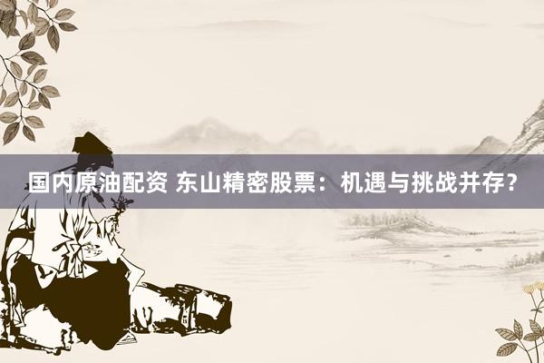 国内原油配资 东山精密股票：机遇与挑战并存？